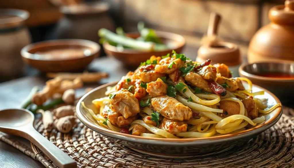 Traditional Hmong cabbage and chicken dish, with cultural elements like lemongrass, ginger, and dipping sauce, highlighting tips for perfecting this authentic dish.