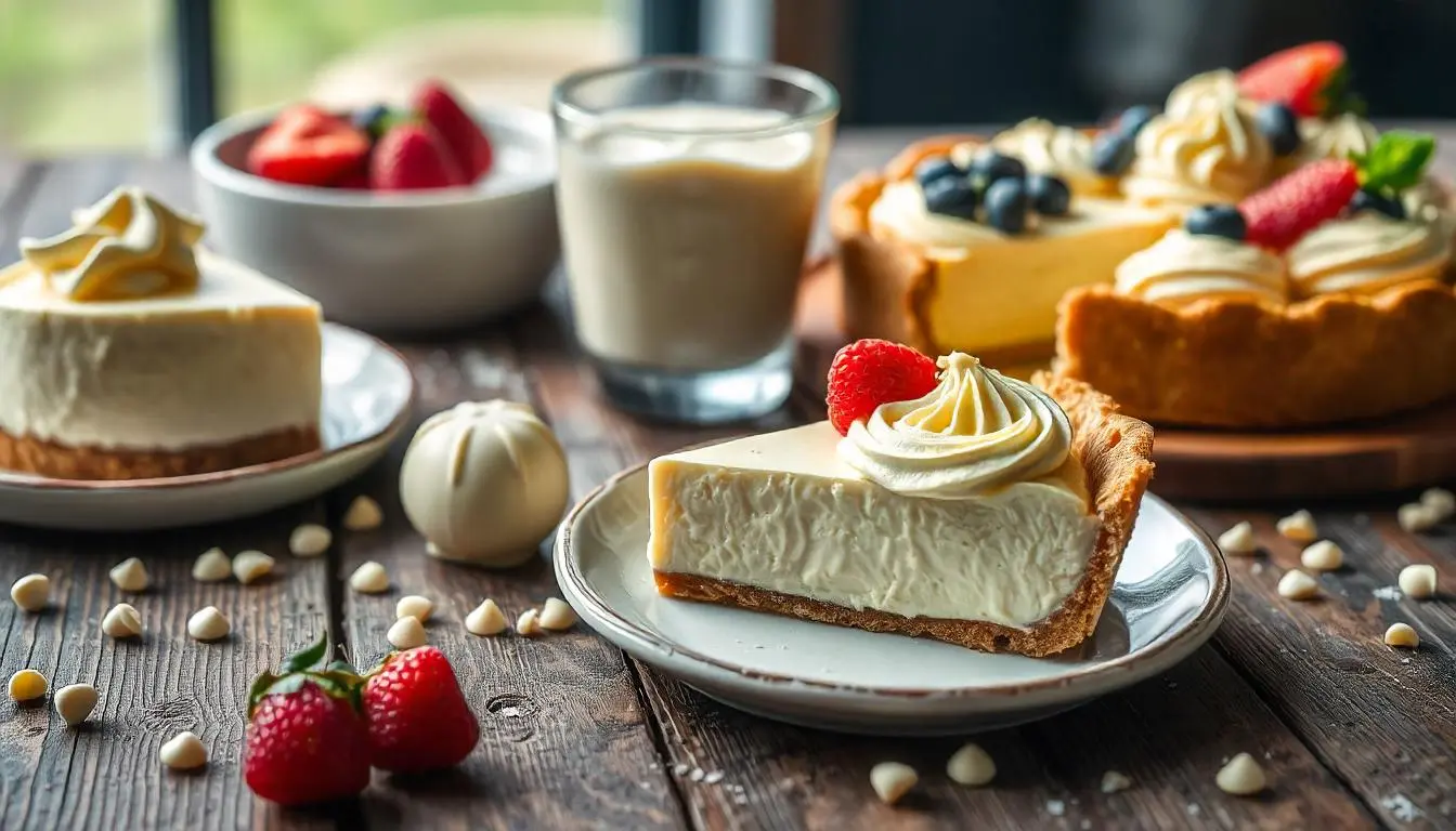 Assortment of desserts made with cream cheese and white chocolate instant pudding mix