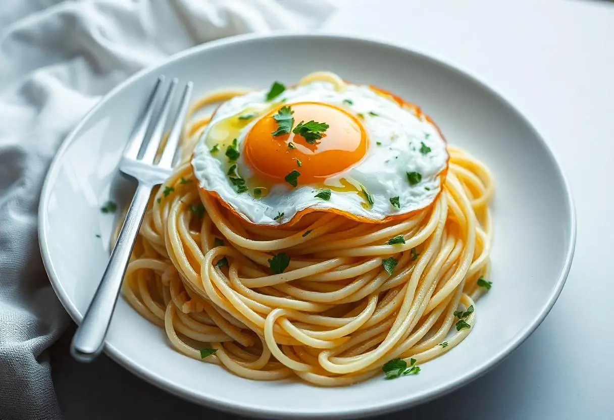 pasta with a fried egg