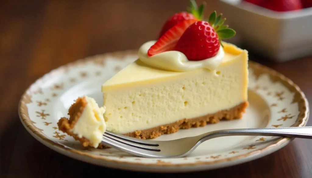 Slice of no-bake cheesecake with cream cheese and white chocolate pudding mix filling